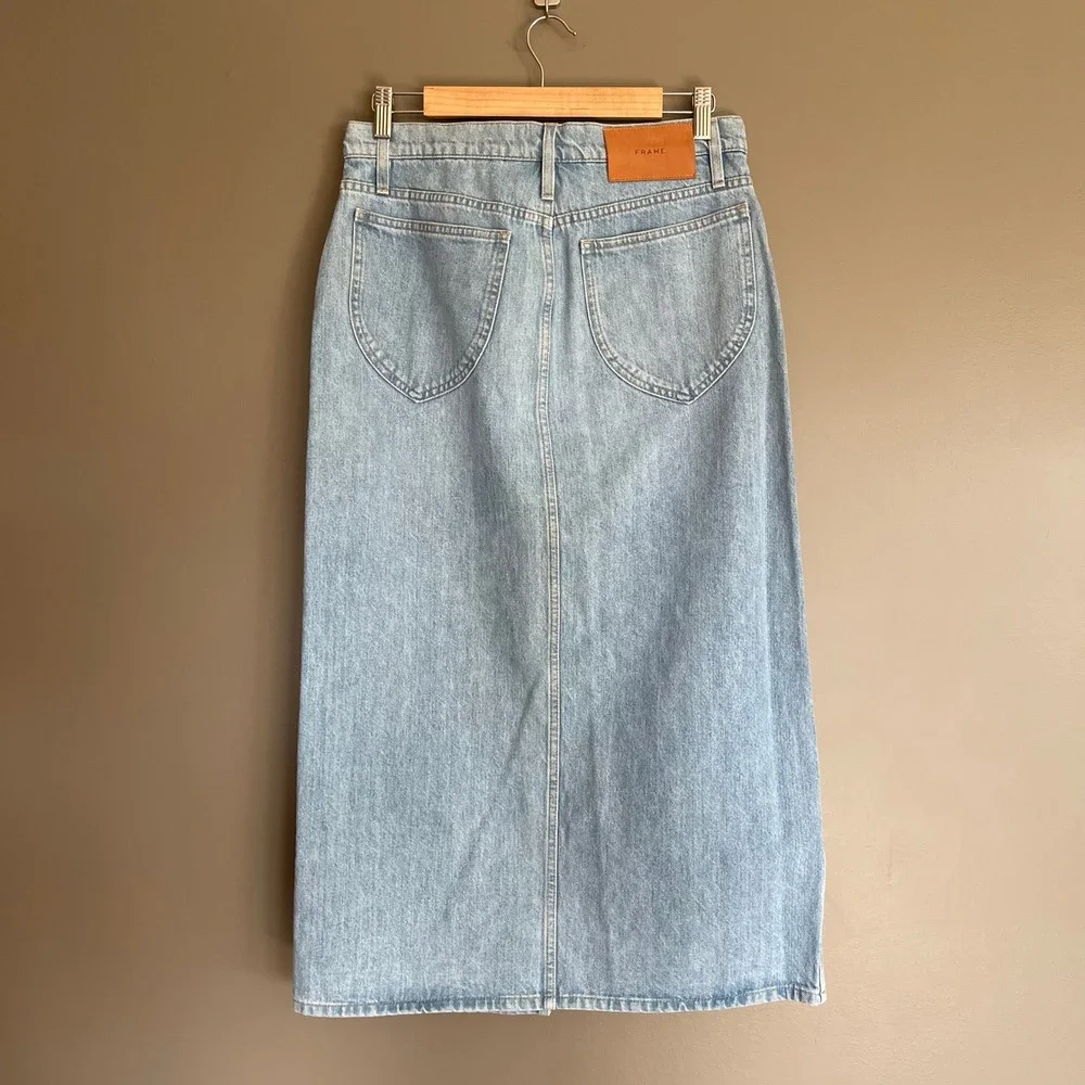 FRAME Le Italien Maxi‎ Skirt Denim Jean Skirt Size 29 Turin Wash Blue Chic Sexy
